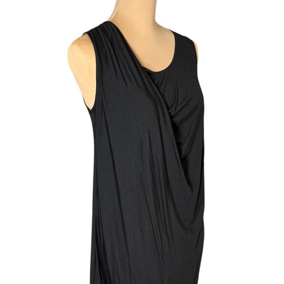 VINCE Sleeveless Asymmetrical Mini Dress Sz.M Black Draped Neck Minimalist - Picture 3 of 10